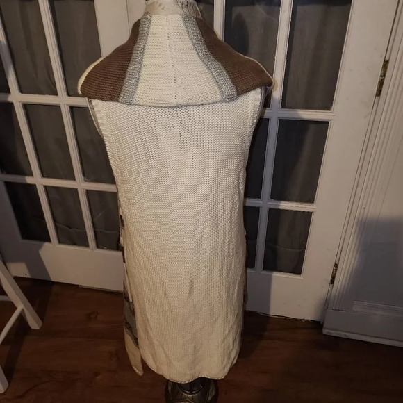 NWT Chico's Womens Neutral Combo Texture Stripe Cali Vest Sleeveless Sweater 1 M - Picture 2 of 5